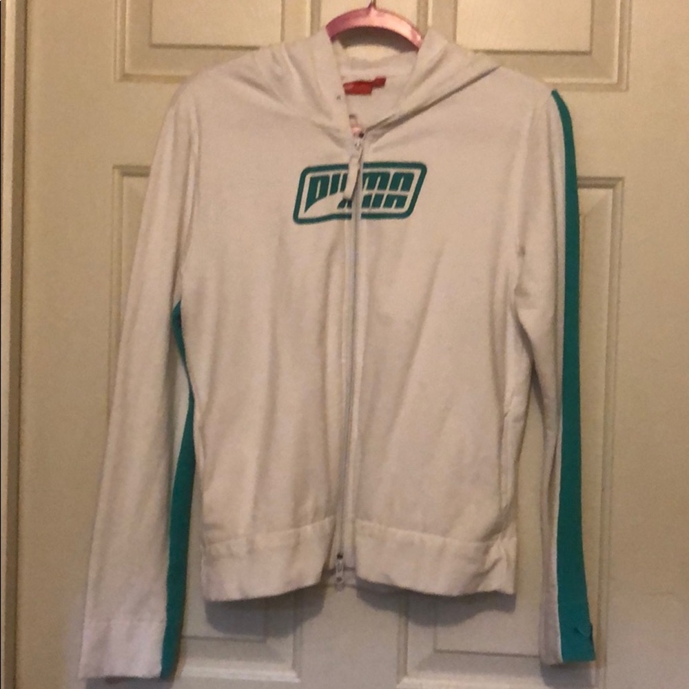 White and Turquoise Puma Track Jacket. Worn twice
